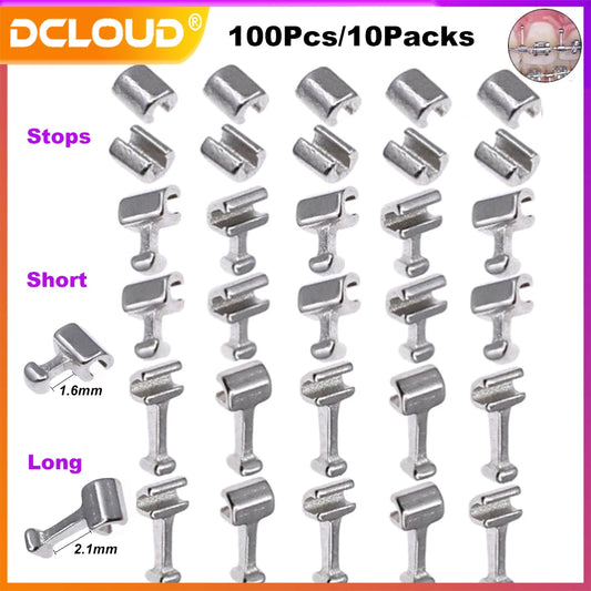 100Pcs/10Packs Dental Orthodontic Crimpable Hooks Ortho Accessories Locks for Arch Wires Long/Short/Stop Type Dentist Materials