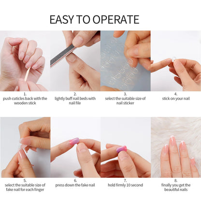 24 pieces False Nail Full Cover Fake Nail Crystal Elegant Pink Gradient French Short Nails Ellipse Shape Short Fake Nail