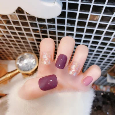 24 pieces False Nail Full Cover Fake Nail Crystal Elegant Pink Gradient French Short Nails Ellipse Shape Short Fake Nail