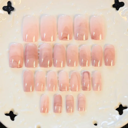 24 pieces False Nail Full Cover Fake Nail Crystal Elegant Pink Gradient French Short Nails Ellipse Shape Short Fake Nail