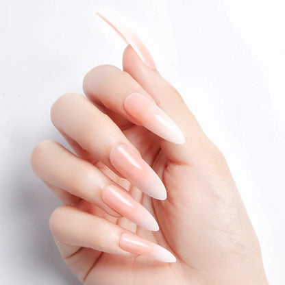 24 pieces False Nail Full Cover Fake Nail Crystal Elegant Pink Gradient French Short Nails Ellipse Shape Short Fake Nail