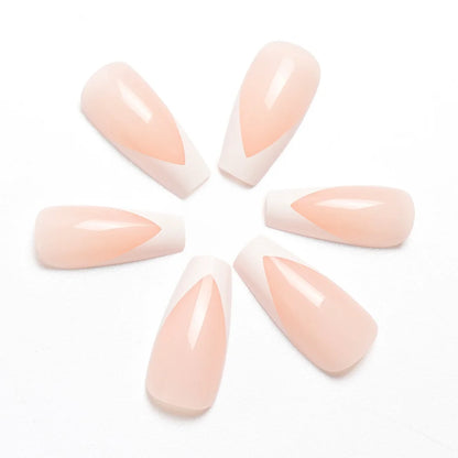 24 pieces False Nail Full Cover Fake Nail Crystal Elegant Pink Gradient French Short Nails Ellipse Shape Short Fake Nail