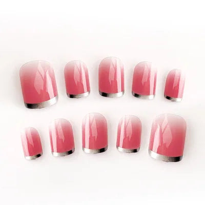 24 pieces False Nail Full Cover Fake Nail Crystal Elegant Pink Gradient French Short Nails Ellipse Shape Short Fake Nail