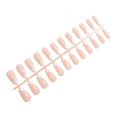 24 pieces False Nail Full Cover Fake Nail Crystal Elegant Pink Gradient French Short Nails Ellipse Shape Short Fake Nail