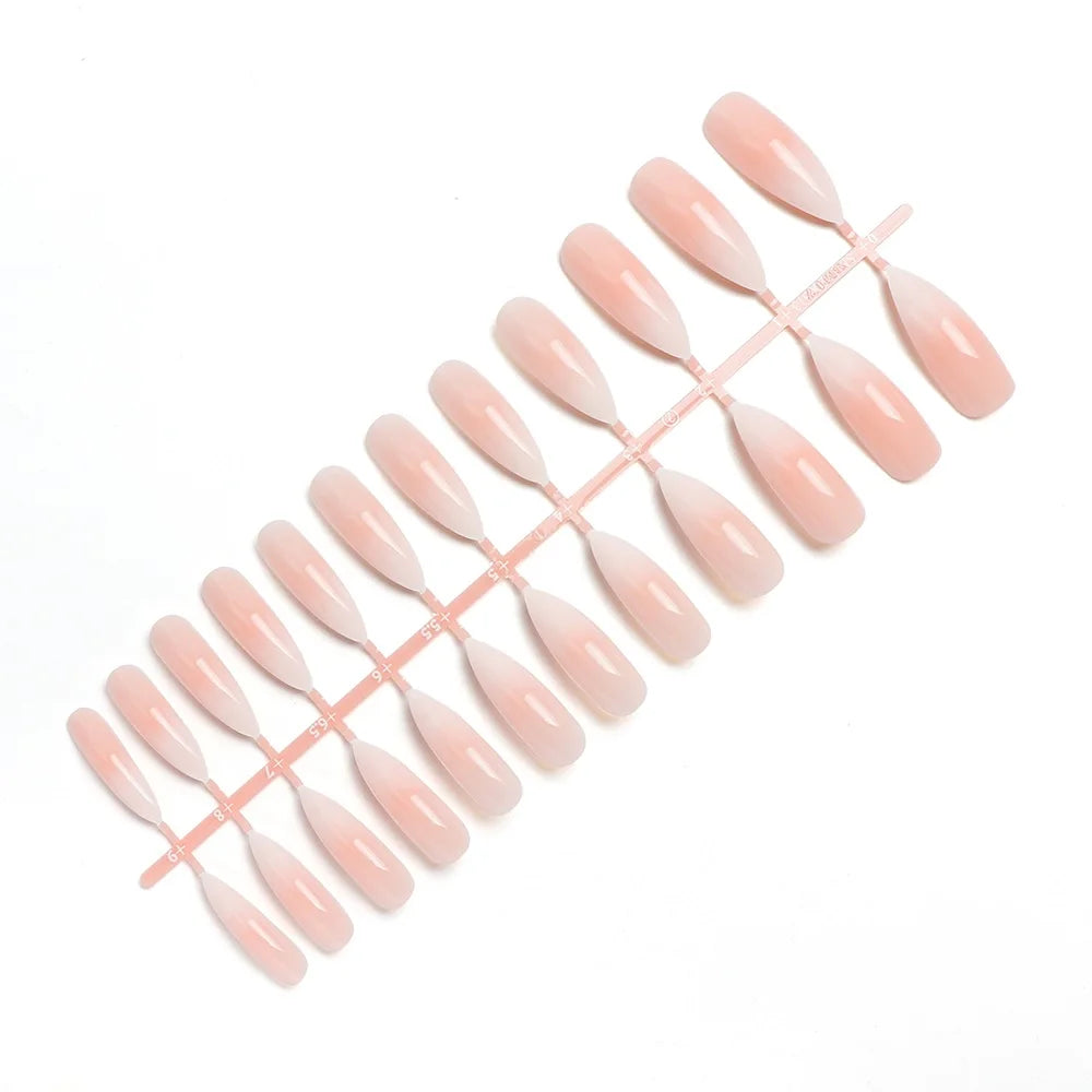 24 pieces False Nail Full Cover Fake Nail Crystal Elegant Pink Gradient French Short Nails Ellipse Shape Short Fake Nail