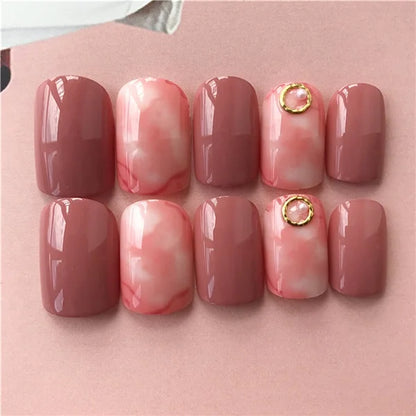 24 pieces False Nail Full Cover Fake Nail Crystal Elegant Pink Gradient French Short Nails Ellipse Shape Short Fake Nail