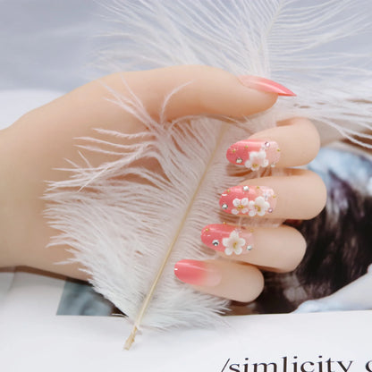 24 pieces False Nail Full Cover Fake Nail Crystal Elegant Pink Gradient French Short Nails Ellipse Shape Short Fake Nail