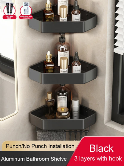 Bathroom Shelf No Drill Corner Space Aluminum Storage Rack Wall Mounted Triangle Basket Shower Room Storage Organizer FR2006