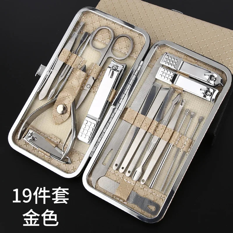 19Pcs Professional Nail Cutter Tools Manicure Set Pedicure Sets Nail Clipper Stainless Steel Travel Case Kit High-Quality