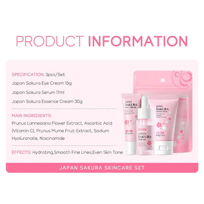 Face Skin Care Set Cleanser Sakura Essence Cream Moisturizing Whitening & Anti-Aging Toner Eye Cream Face Serum Eye Skin Care