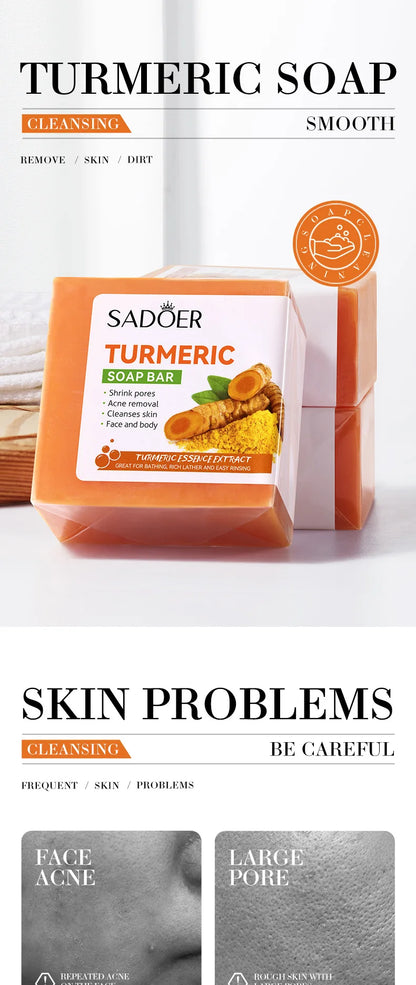 Natural Handmade Turmeric Soap Face Cream Serum Skin Care Set Clean Cutin Oil Control Removal Acne Whitening Remove Dark Spots