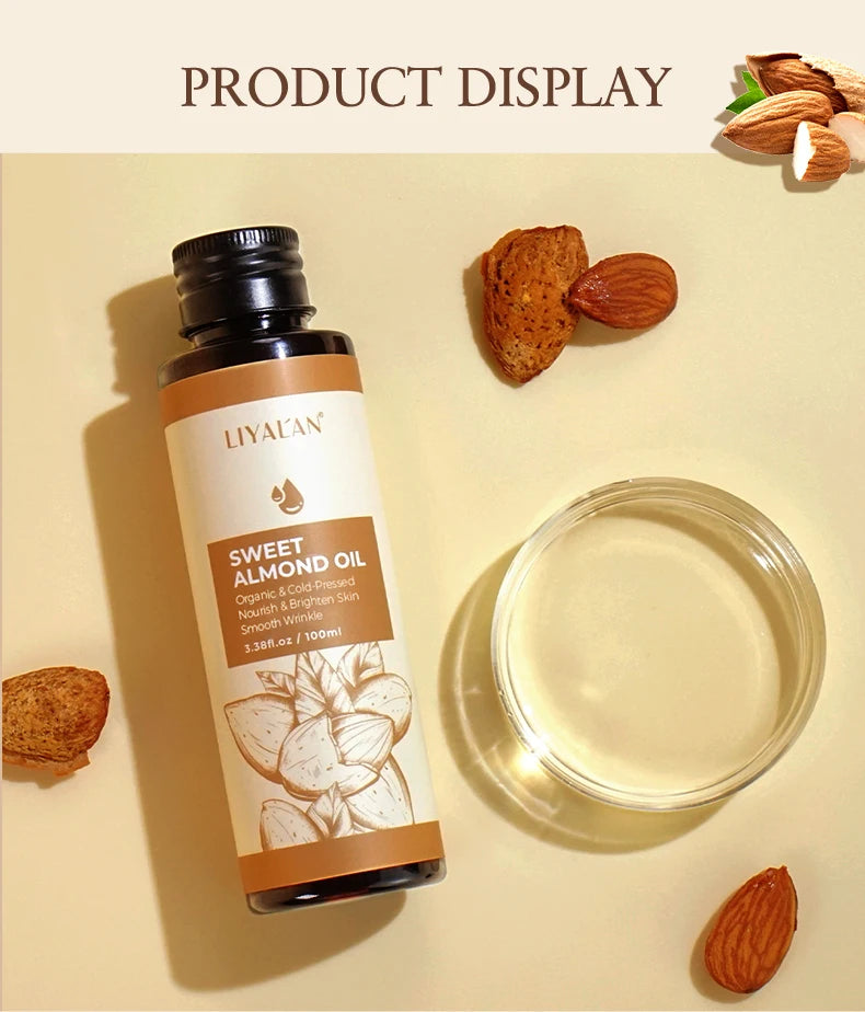 100ml Sweet Almond Oil Body Care Massage Nourish Moisturize Dry Skin Smooth Wrinkle Strengthen Hair Pure Natural Skin Care