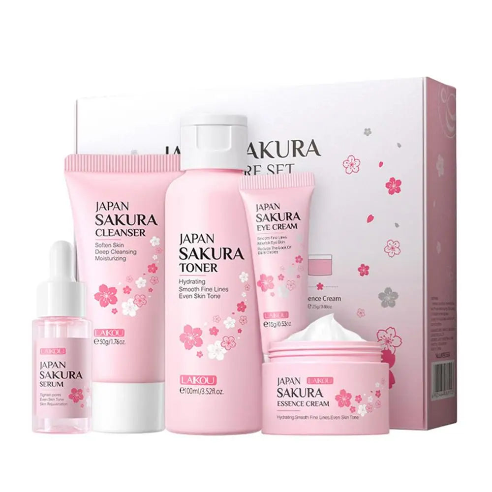 Sakura Facial Cleaner Korean Face Serum Anti Acne Peeling Gel Moisturize Fade Dark Circles Eye Cream Skin Care Set women gift