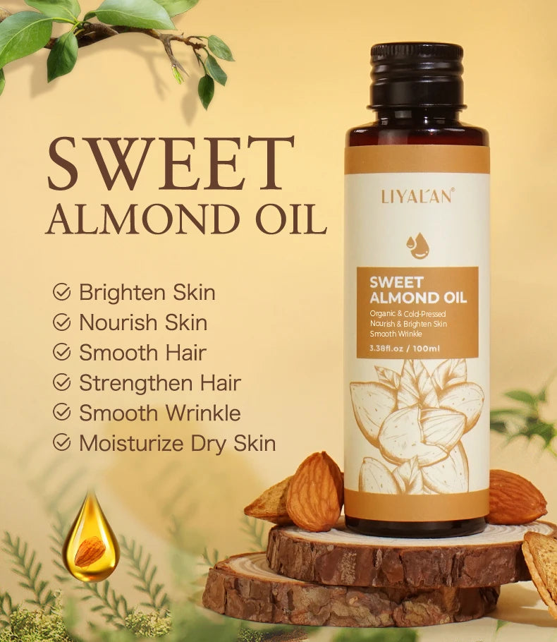 100ml Sweet Almond Oil Body Care Massage Nourish Moisturize Dry Skin Smooth Wrinkle Strengthen Hair Pure Natural Skin Care