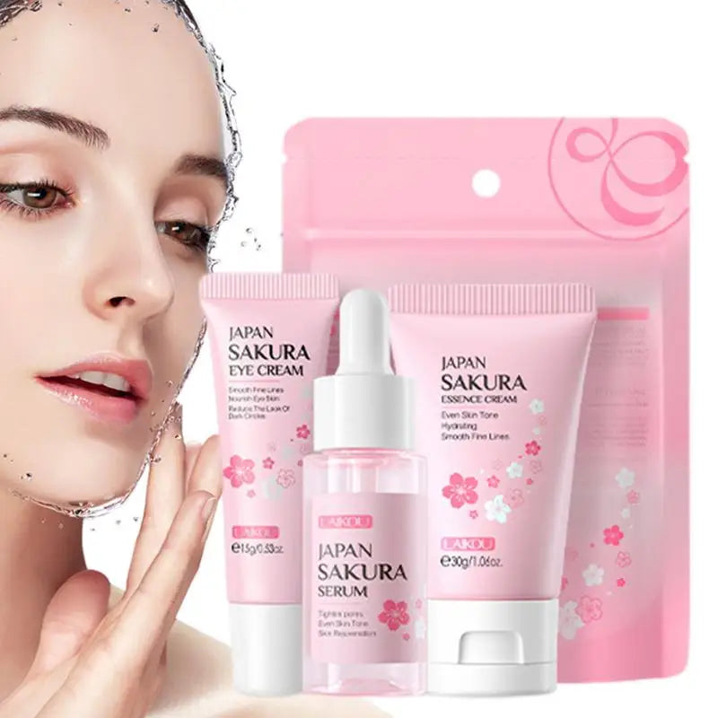 Face Skin Care Set Cleanser Sakura Essence Cream Moisturizing Whitening & Anti-Aging Toner Eye Cream Face Serum Eye Skin Care