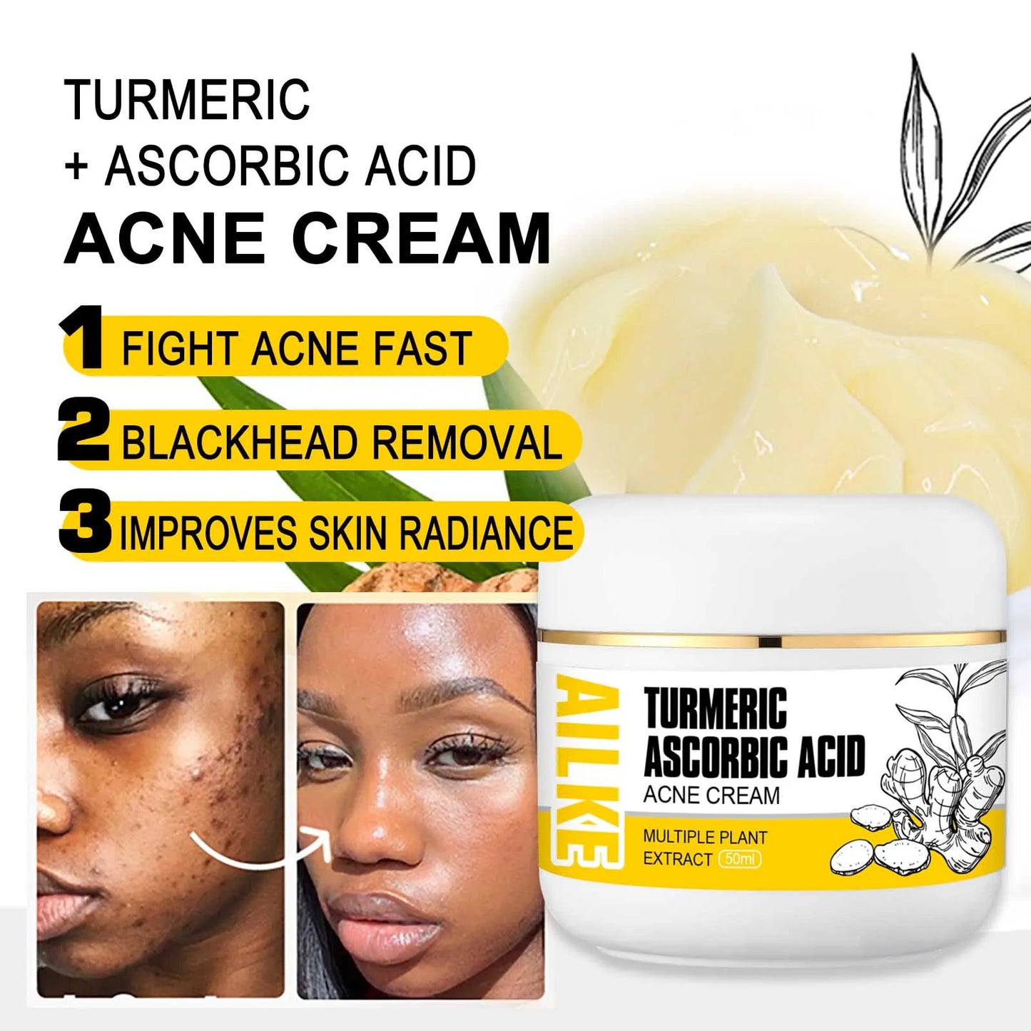 AILKE Organic Turmeric Skin Care Set, Brighten, Cleaning Skin, Reduce Acne, Whiten, Even Skin Tone, Improve Dry Skin