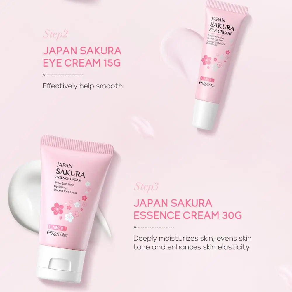 Face Skin Care Set Cleanser Sakura Essence Cream Moisturizing Whitening & Anti-Aging Toner Eye Cream Face Serum Eye Skin Care