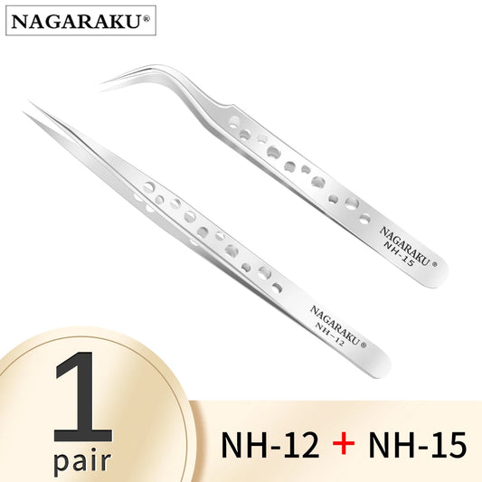 NAGARAKU 1 Pair Eyelashes Tweezers Set Volume Accurate Isolate Pincet Stainless Eyebrow Lash Extensions Tweezer Makeup Tools