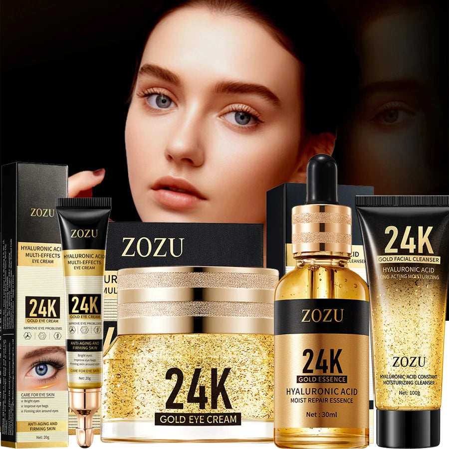 24k Gold Hyaluronic Acid Nicotinamide Face Serum Anti Aging Facial Lifting Collagen Cream Skin Care Whitening Eye Care Cleanser