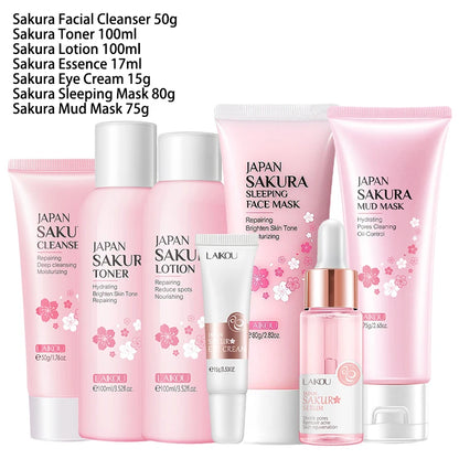 9pcs Facial Products Kit Sakura Skin Care Set Facial Cleanser Face Cream Sunscreen Facial Mask Eye Cream Korean Skincare Product