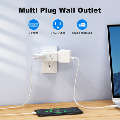 2pcs Multi Plug Outlet Extender US Plug Adapter, Wall Socket Multiple 3 AC Electric Outlet Power Strip for Travel Home