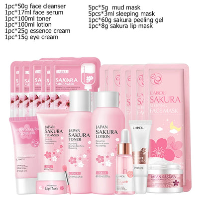 Japan Sakura Facial Cleaner Korean Face Serum Exfoliating Peeling Gel Moisturize Toner Eye Cream Sunscreen Cosmetic SkinCare Set