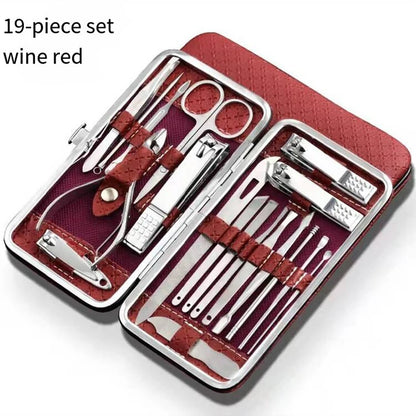 19Pcs Professional Nail Cutter Tools Manicure Set Pedicure Sets Nail Clipper Stainless Steel Travel Case Kit High-Quality