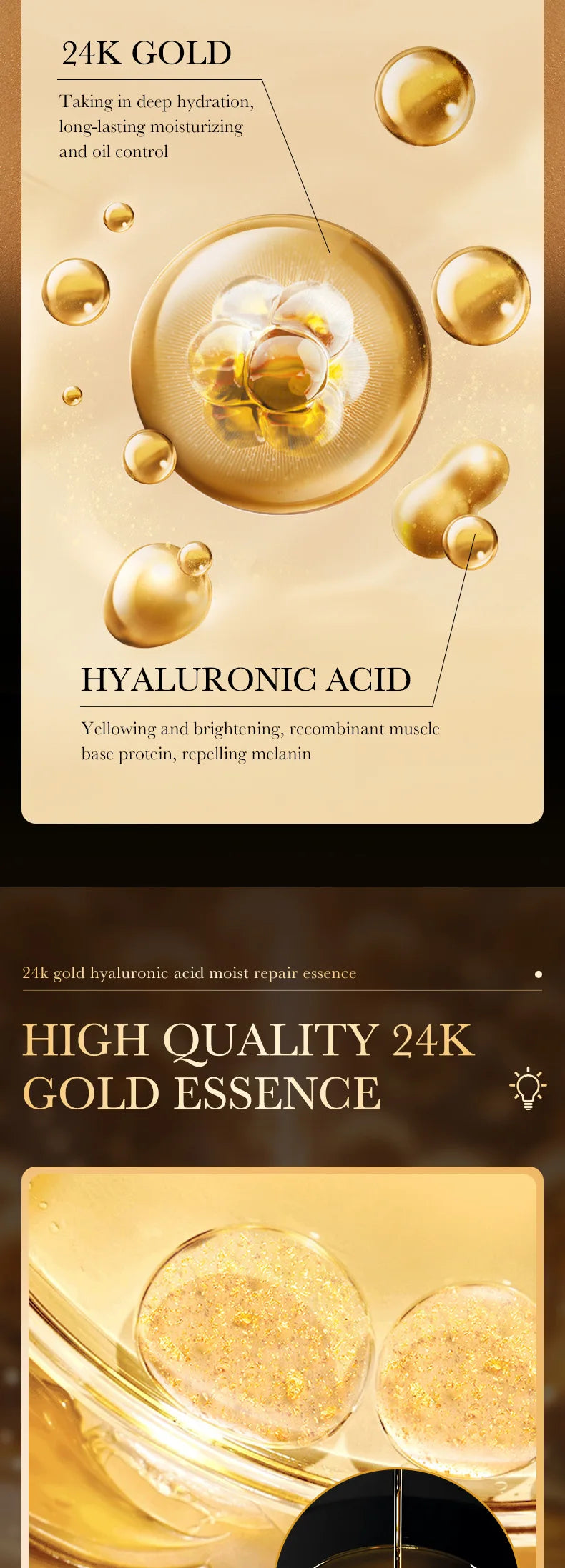 24k Gold Hyaluronic Acid Nicotinamide Face Serum Anti Aging Facial Lifting Collagen Cream Skin Care Whitening Eye Care Cleanser