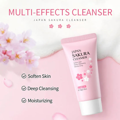 Japan Sakura Facial Cleaner Korean Face Serum Exfoliating Peeling Gel Moisturize Toner Eye Cream Sunscreen Cosmetic SkinCare Set