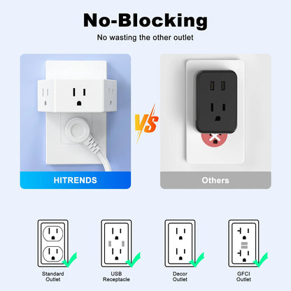 2pcs Multi Plug Outlet Extender US Plug Adapter, Wall Socket Multiple 3 AC Electric Outlet Power Strip for Travel Home