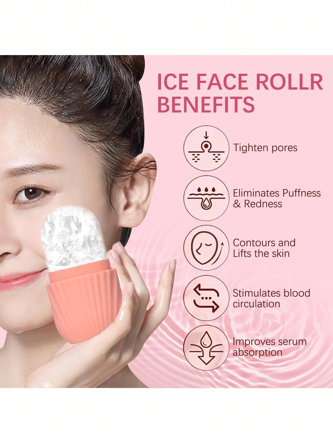 Silicone Ice Roller Massager for Face, Eyes - Natural Skin Care, Cooling and Eliminating Eye Bags, Reusable and Soothing