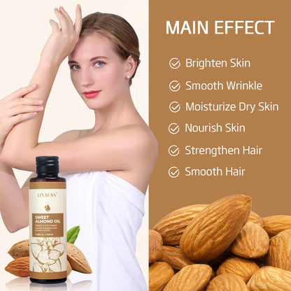 100ml Sweet Almond Oil Body Care Massage Nourish Moisturize Dry Skin Smooth Wrinkle Strengthen Hair Pure Natural Skin Care