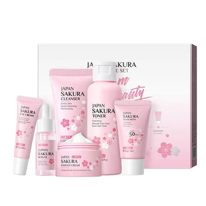 Sakura Facial Cleaner Korean Face Serum Anti Acne Peeling Gel Moisturize Fade Dark Circles Eye Cream Skin Care Set women gift