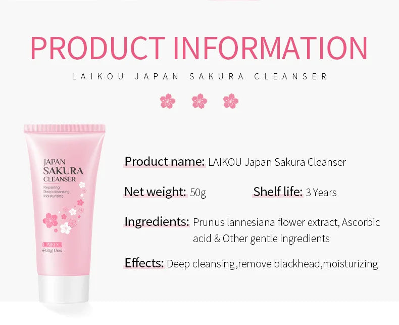 Japan Sakura Facial Cleaner Korean Face Serum Exfoliating Peeling Gel Moisturize Toner Eye Cream Sunscreen Cosmetic SkinCare Set