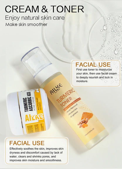 AILKE Organic Turmeric Skin Care Set, Brighten, Cleaning Skin, Reduce Acne, Whiten, Even Skin Tone, Improve Dry Skin