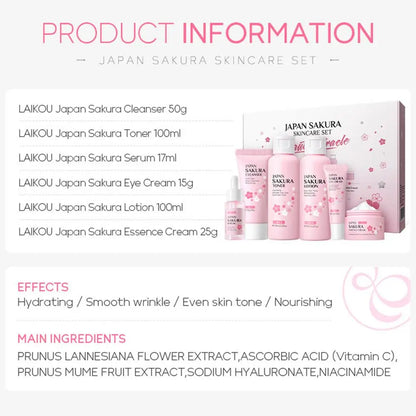 Sakura Facial Cleaner Korean Face Serum Anti Acne Peeling Gel Moisturize Fade Dark Circles Eye Cream Skin Care Set women gift