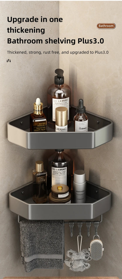 Bathroom Shelf No Drill Corner Space Aluminum Storage Rack Wall Mounted Triangle Basket Shower Room Storage Organizer FR2006