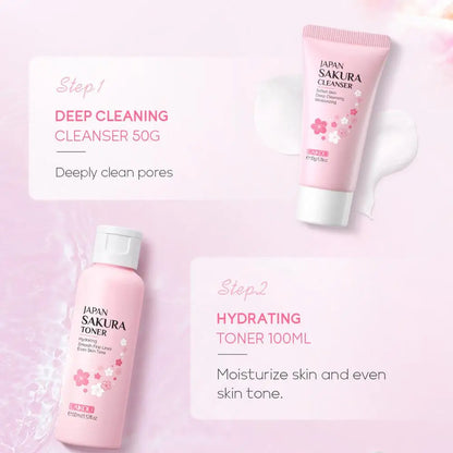 Sakura Facial Cleaner Korean Face Serum Anti Acne Peeling Gel Moisturize Fade Dark Circles Eye Cream Skin Care Set women gift