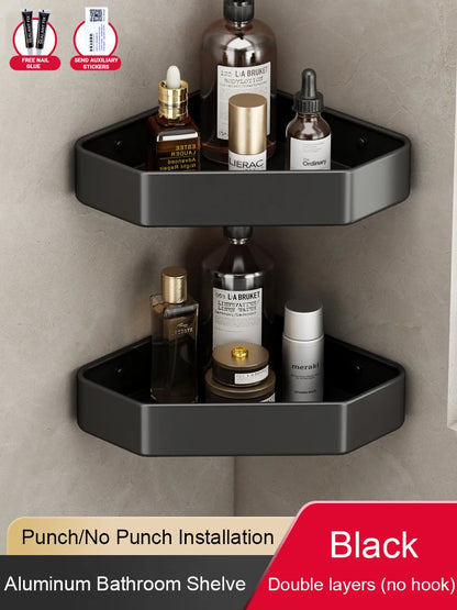 Bathroom Shelf No Drill Corner Space Aluminum Storage Rack Wall Mounted Triangle Basket Shower Room Storage Organizer FR2006