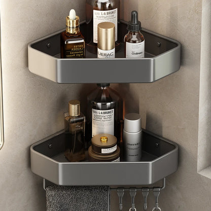 Bathroom Shelf No Drill Corner Space Aluminum Storage Rack Wall Mounted Triangle Basket Shower Room Storage Organizer FR2006