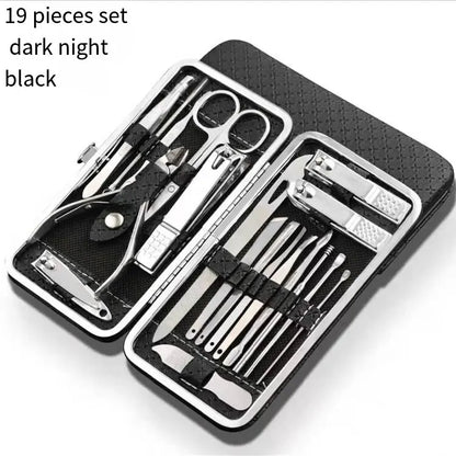 19Pcs Professional Nail Cutter Tools Manicure Set Pedicure Sets Nail Clipper Stainless Steel Travel Case Kit High-Quality