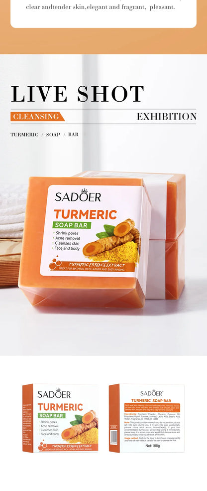 Natural Handmade Turmeric Soap Face Cream Serum Skin Care Set Clean Cutin Oil Control Removal Acne Whitening Remove Dark Spots