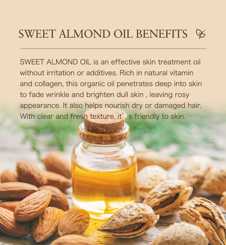 100ml Sweet Almond Oil Body Care Massage Nourish Moisturize Dry Skin Smooth Wrinkle Strengthen Hair Pure Natural Skin Care