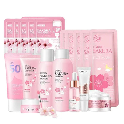 Japan Sakura Facial Cleaner Korean Face Serum Exfoliating Peeling Gel Moisturize Toner Eye Cream Sunscreen Cosmetic SkinCare Set