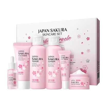 Sakura Facial Cleaner Korean Face Serum Anti Acne Peeling Gel Moisturize Fade Dark Circles Eye Cream Skin Care Set women gift