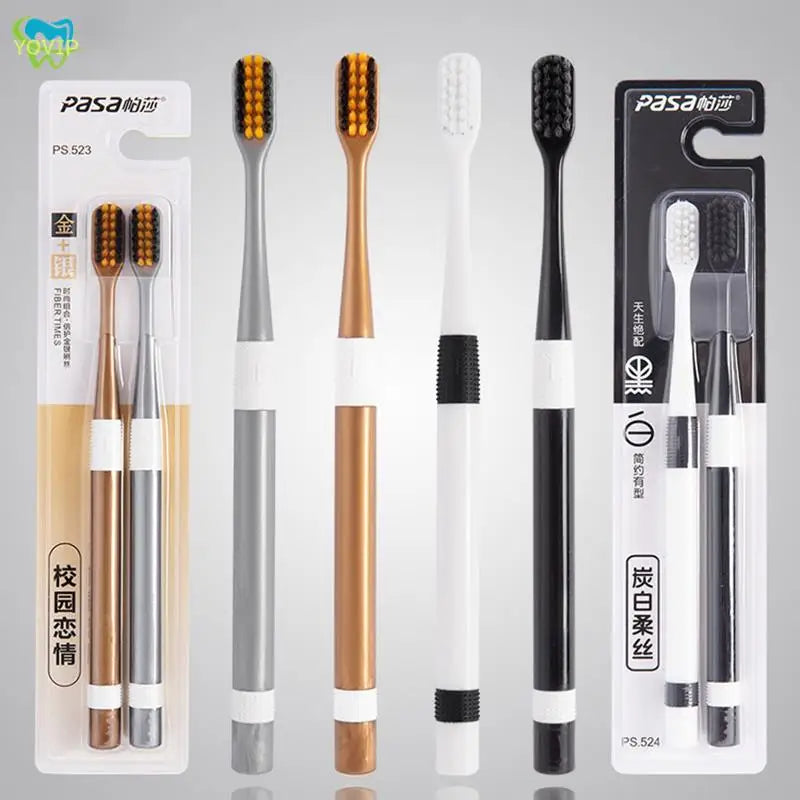 2 Pcs/Set Bamboo Charcoal Toothbrushes Ultra-Fine Soft Bristle Cleaning, Family Outfit Couple Adult Fine Bristle Toothbrush Set