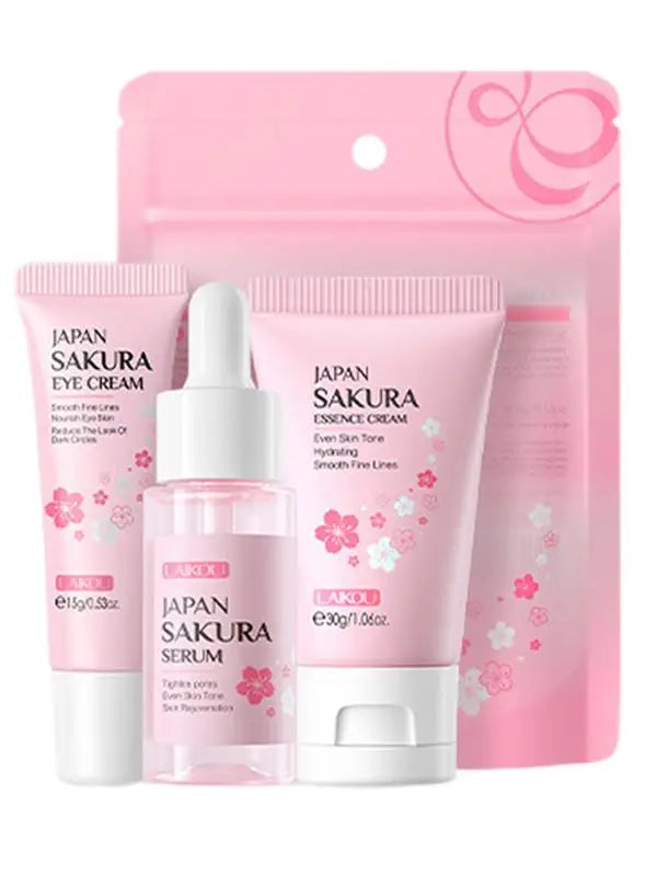 Face Skin Care Set Cleanser Sakura Essence Cream Moisturizing Whitening & Anti-Aging Toner Eye Cream Face Serum Eye Skin Care